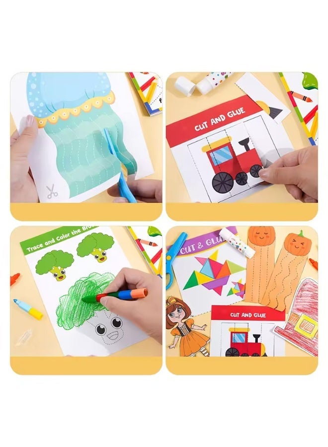 Capstro Kids Paper-Cutting Book with Safe Scissors & Glue Stick – DIY Kids Craft Activity Workbook | Early Learning Scissor Skills Practice for Ages 4–6 | Creative Cutting & Pasting Book - Image 4